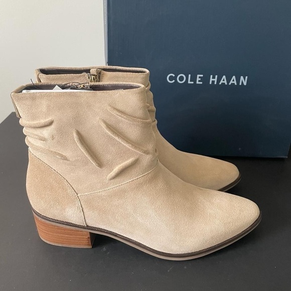 Nib Cole Haan Ankle Booties Maple WR Birch Beige Suede - Picture 6 of 12
